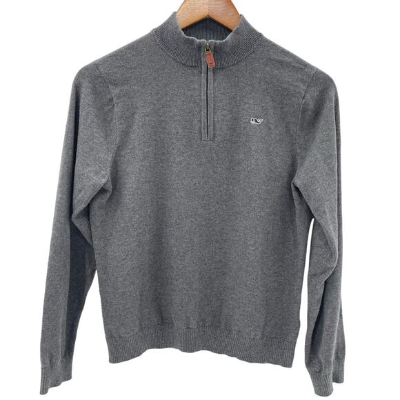 Vineyard Vines Boy’s Quarter Zip Sweater 100% Cotton Gray Size Medium - Picture 1 of 9